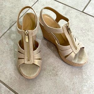 Michael Kors beige and gold wedges size 6.5